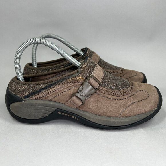 Merrell Women's Size 7.5 Encore Sidestep Brown Suede Clogs - Picture 1 of 11